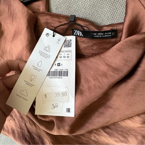 NWT Zara Brown Draped Satin Effect Top - Picture 8 of 15